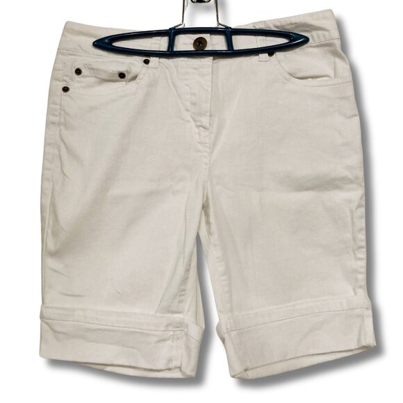 JESSICA Off-white denim walking shorts ~ SMALL MEDIUM cotton bermuda jean shorts - Picture 1 of 11